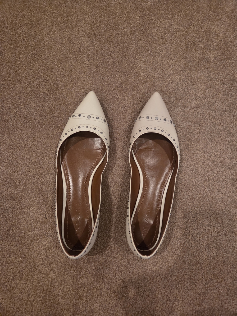 Coach Cream Pointed-Toe Studded Flats